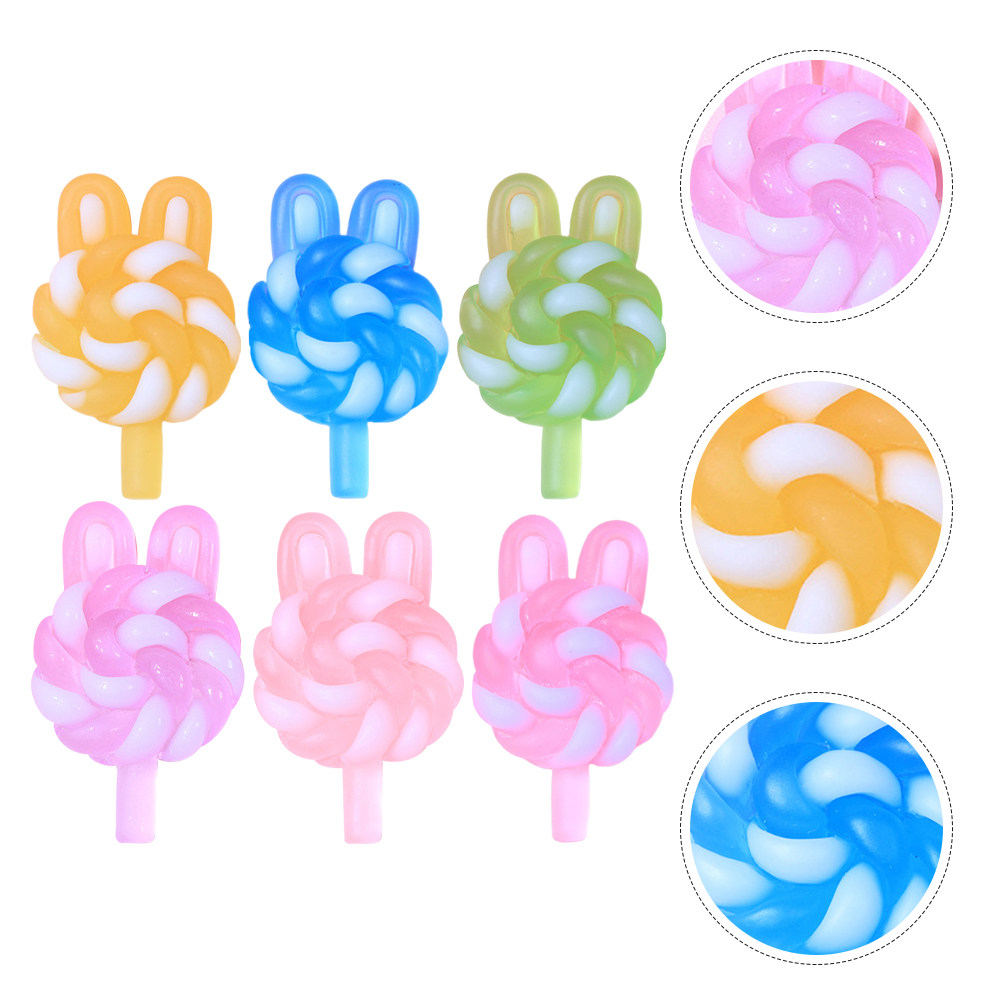 Resin Art Keychain - 24Pcs Cute Cartoon Lollipop Charms Rabbit