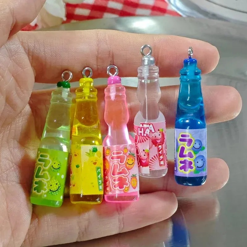Resin Art Keychain - 10Pcs Tiny Soda Bottle Resin Charms