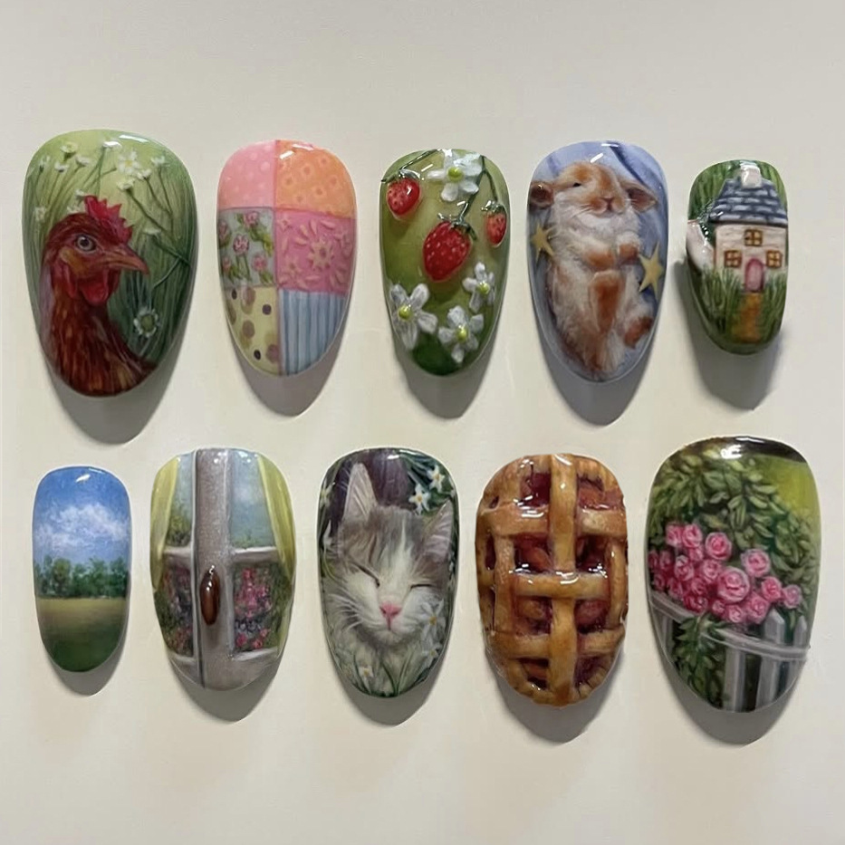 Resin Art Flowers - 24pcs Pastoral Style Almond Press On