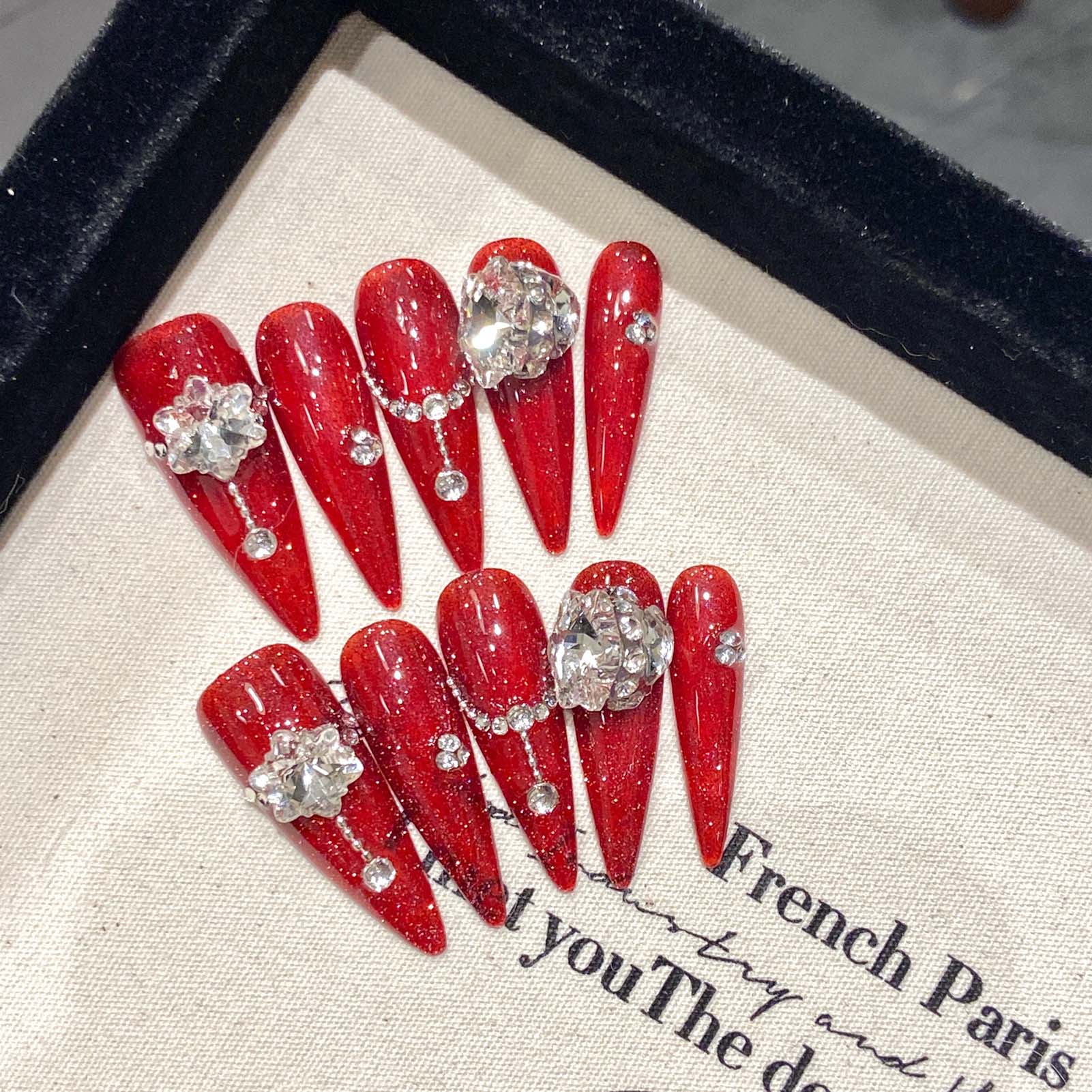 10pcs Handmade Red False Nails - Resin Art Flowers review and price