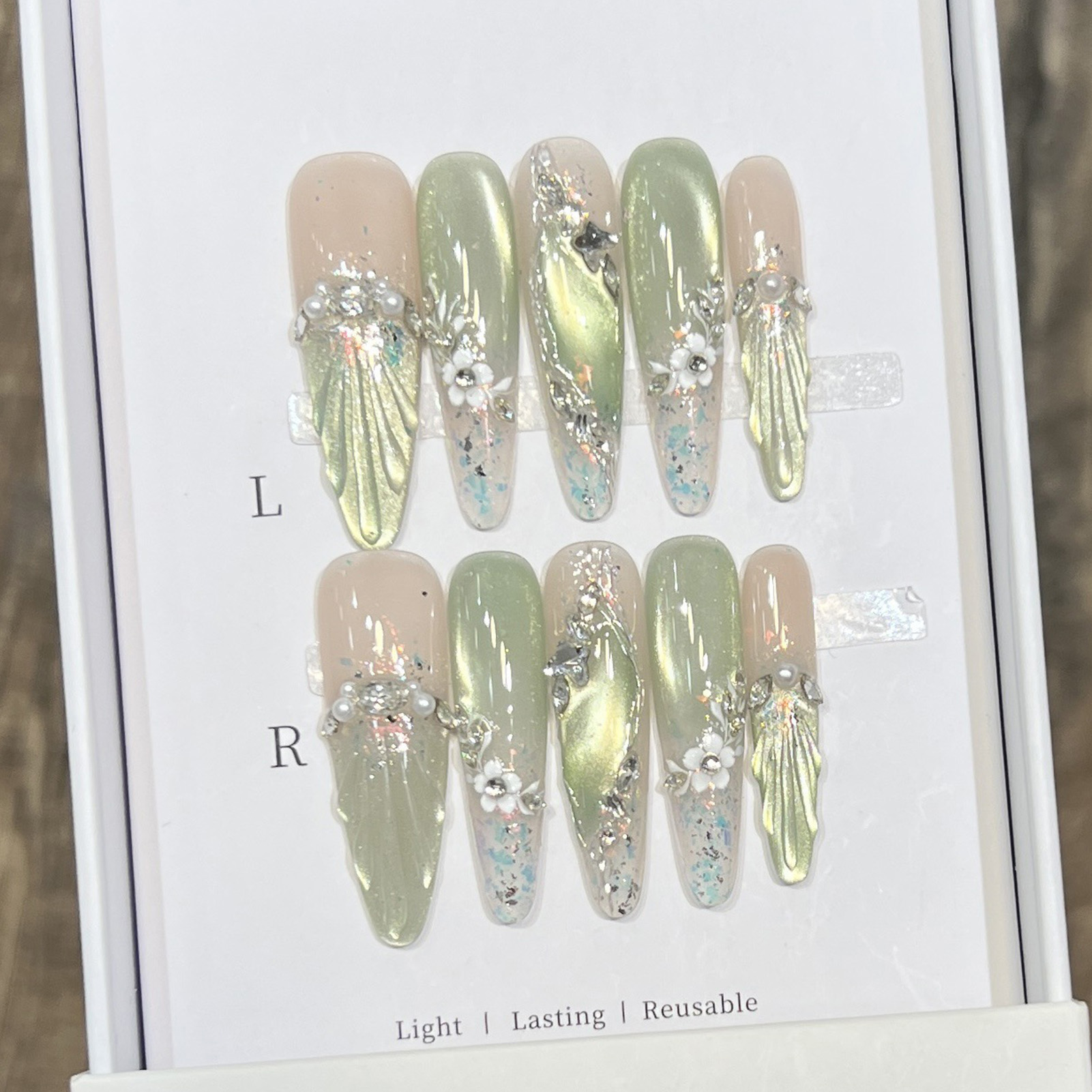 10pcs Long Almond Fake Nails T - Resin Art Flowers review and price